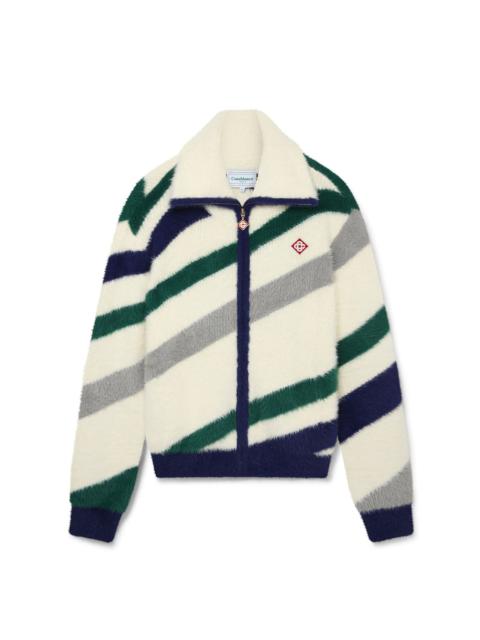 CASABLANCA Diagonal Striped Fluffy Zip Up Jumper