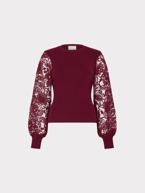 MILLY Josette Lace Sleeve Sweater