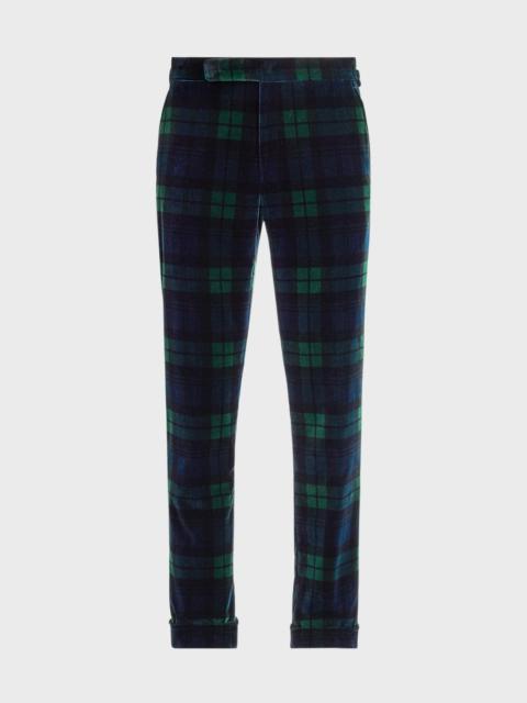 Men's Gregory Hand-Tailored Plaid Velvet Trousers