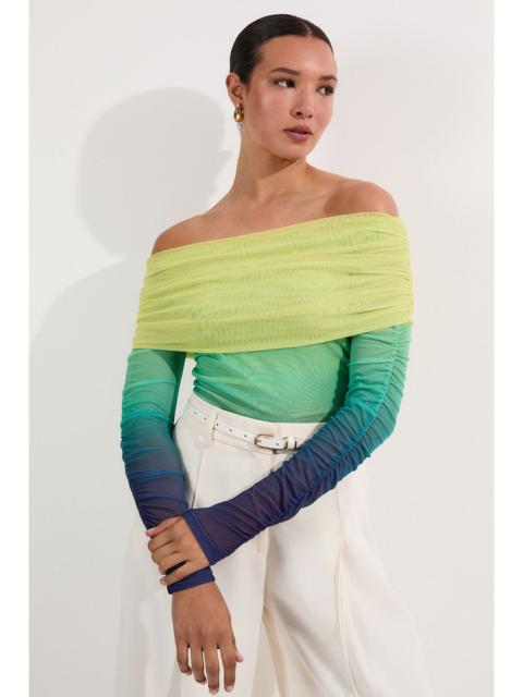 KAREN MILLEN Ombre Jersey Mesh Bardot Bodysuit