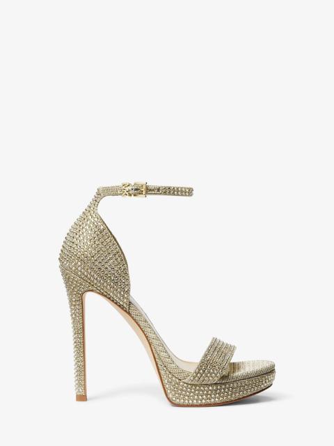 MICHAEL KORS Jordyn Embellished Glitter Chain Mesh Platform Sandal