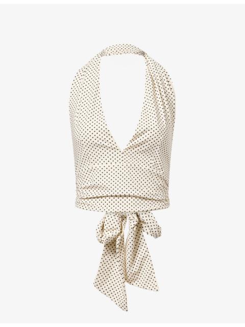 Hunza G Polka-Dot Halterneck Stretch-Woven Top