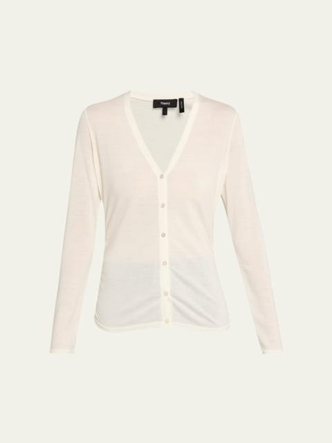 Theory Shirred Fine Wool Cardigan