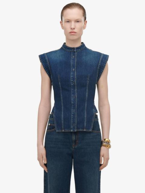 Alexander McQueen Women's Cap Sleeve Denim Shirt in Indigo