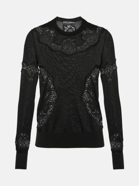 Lace-trimmed cashmere-blend sweater