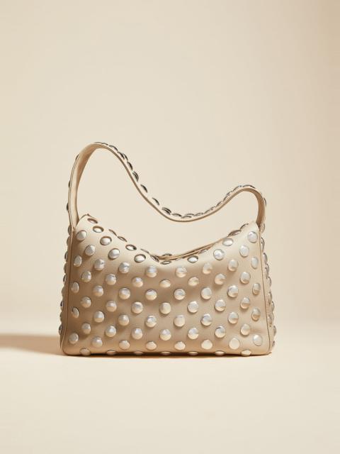 KHAITE The Elena Bag in Dark Ivory Leather with Silver Studs
