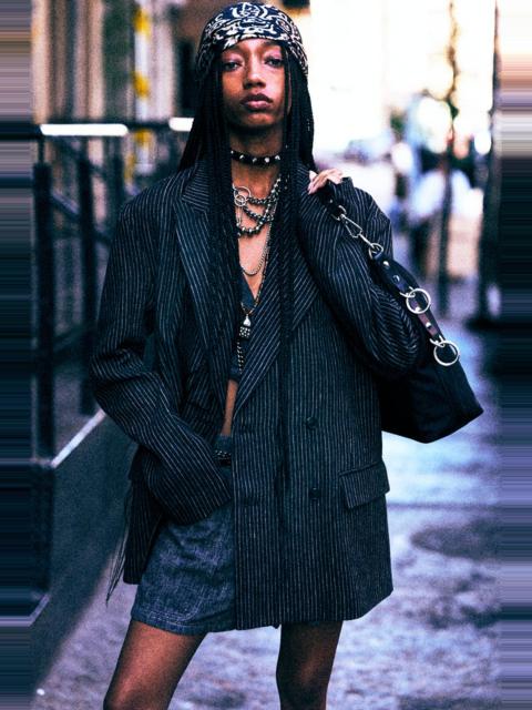 R13 DOUBLE-BREASTED PEAK LAPEL RAGGED BLAZER