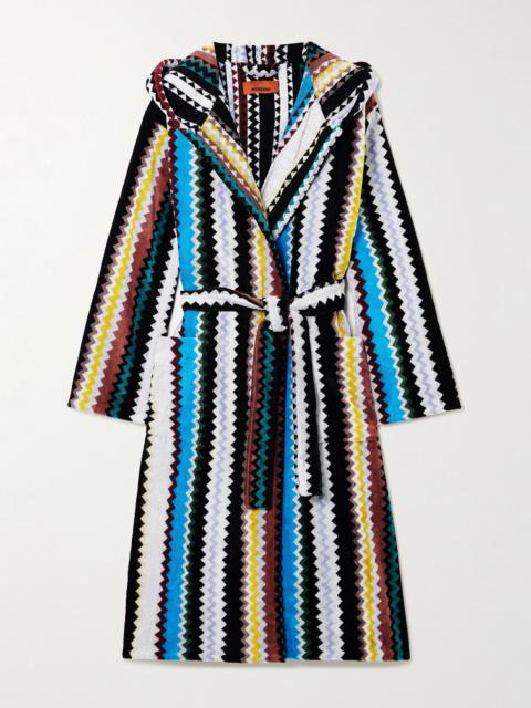 Missoni Curt hooded striped cotton-terry robe Blue