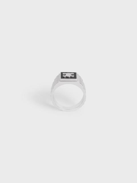 CELINE Triomphe Python Signet Ring in Onyx and Sterling Silver with Rhodium finish