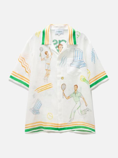 CASABLANCA TENNIS PLAY SHORT SLEEVE LINEN SHIRT