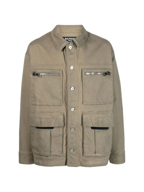 button-up stretch-cotton military jacket