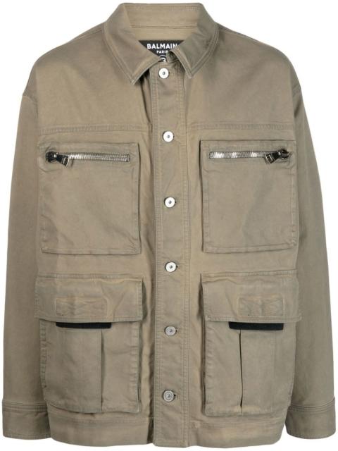 button-up stretch-cotton military jacket