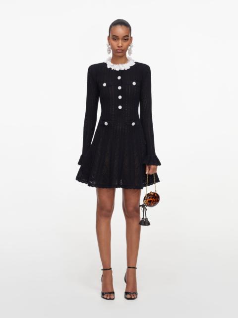 self-portrait Black Flower Trim Knit Mini Dress