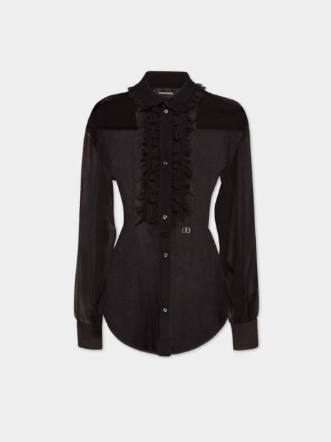 LACE TRIMMED SILKY SHIRT