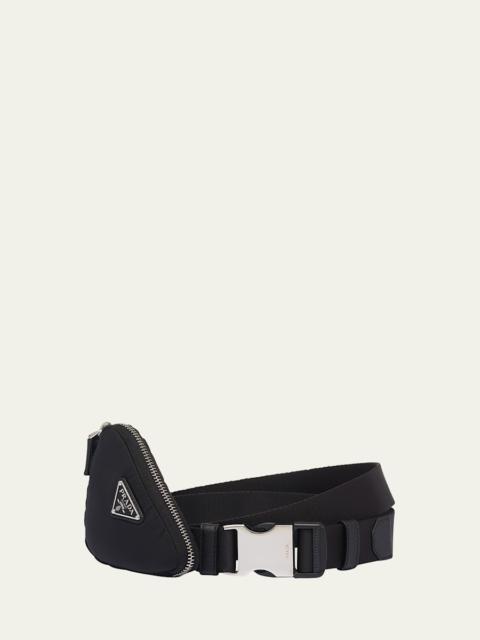 Prada Men's Nastro Nylon Belt w/ Zip Pouch