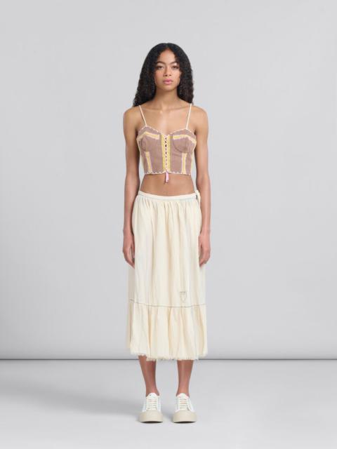 Marni LIGHT BEIGE ORGANIC CHEESECLOTH SKIRT WITH FLOUNCE