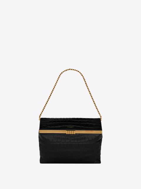 SAINT LAURENT fanny medium chain bag in crocodile-embossed lacquered leather