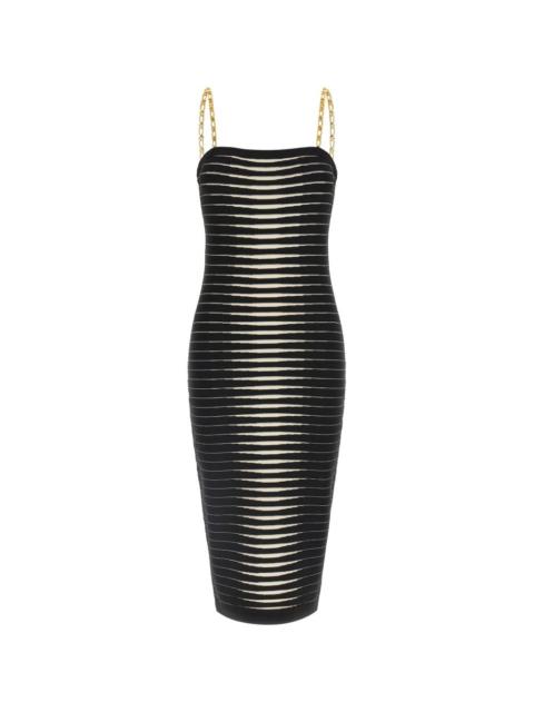 ELISABETTA FRANCHI striped-pattern chain-strap midi dress