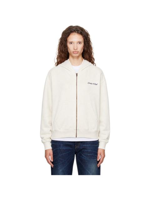 Sporty & Rich Off-White Signature Logo Embroidered Zip Hoodie