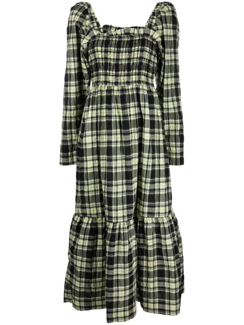 GANNI checked tiered dress