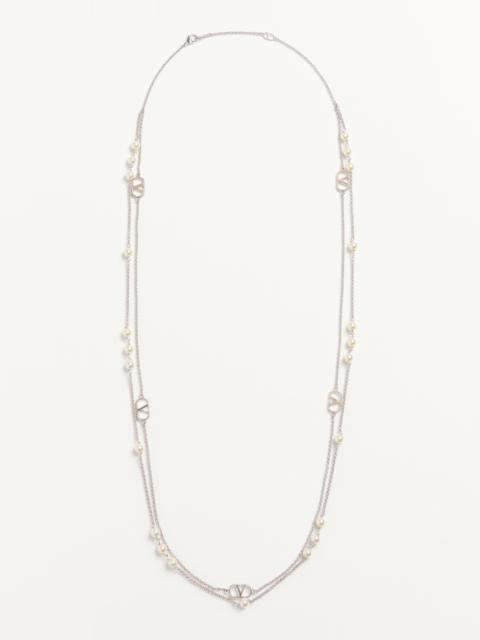 Valentino VLOGO SIGNATURE METAL NECKLACE WITH SWAROVSKI® PEARLS