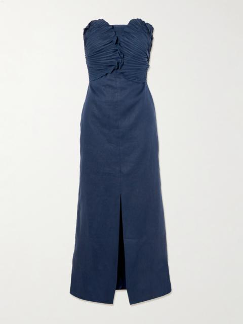 ANDRES OTALORA Bajo Palmera Strapless Pleated Linen Maxi Dress