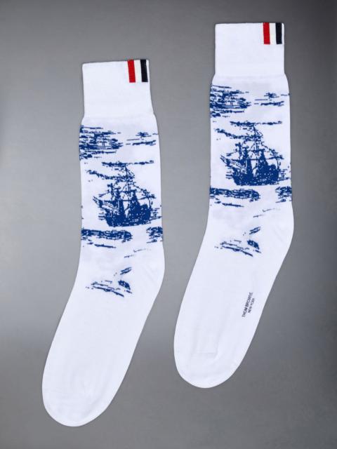 Thom Browne Cotton Nautical Toile Mid Calf Socks