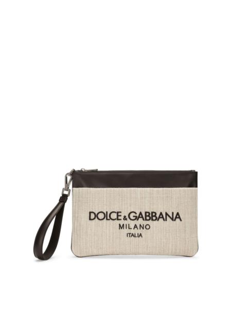 Dolce & Gabbana logo-embroidered canvas clutch bag