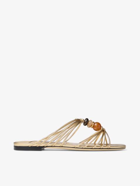 JIMMY CHOO Lova Mule Flat Gold Mix Metallic Nappa Leather Flats with Beads