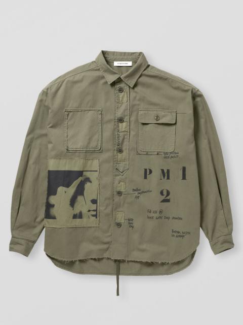 APPLIED ART FORMS Herringbone Overshirt With Graphic - Dust Green