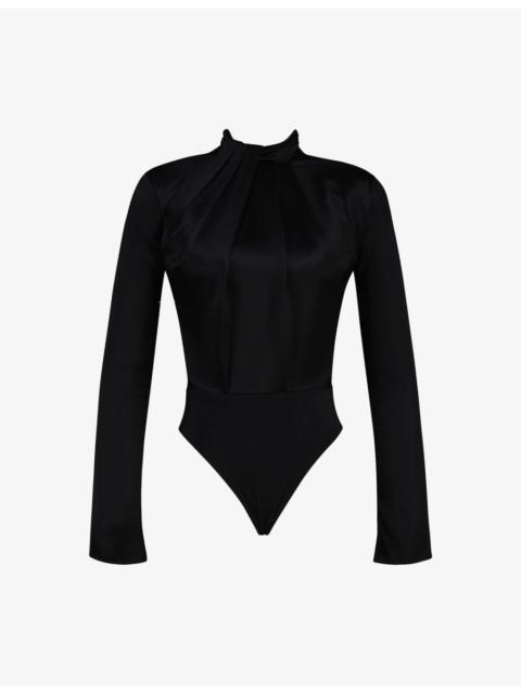 House of CB Neneh High-Neck Satin Bodysuit