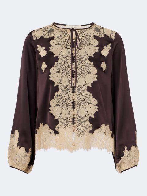 DÔEN Lucine lace-trimmed silk satin blouse