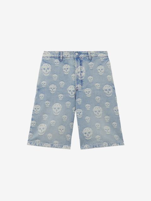 Alexander McQueen Skull Jacquard Denim Shorts