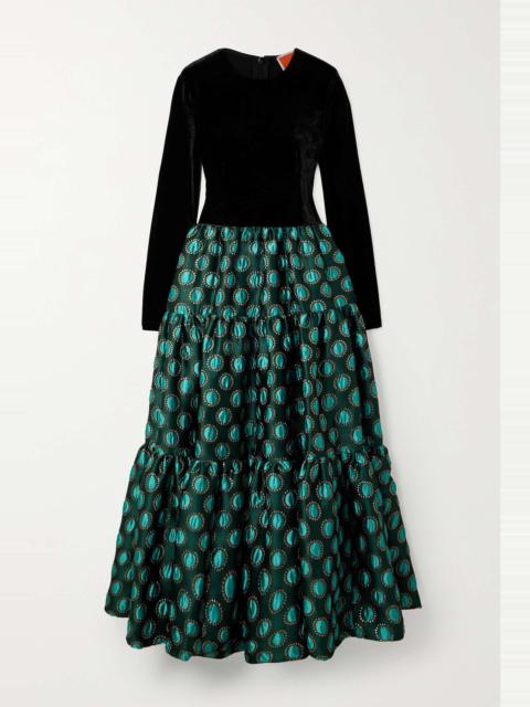 La DoubleJ Big tiered velvet and jacquard maxi dress