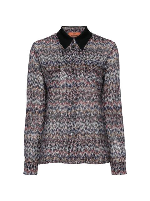 lamÃ©-effect chevron-knit shirt