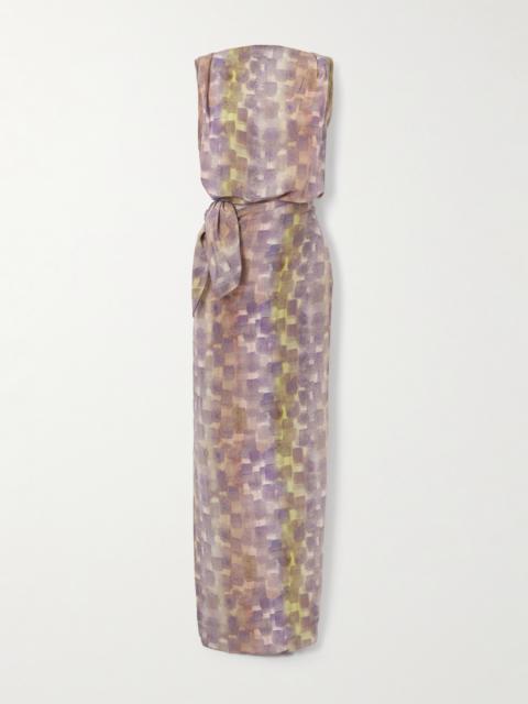 cortana Knotted Printed Silk Maxi Wrap Dress