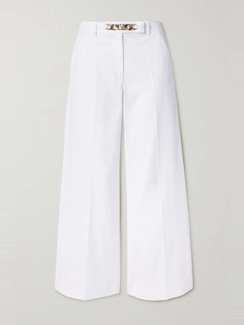 Cropped embellished cotton-blend gabardine wide-leg pants