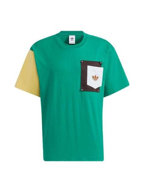 adidas originals Series Contrasting Colors Chest Pocket Round Neck Short Sleeve Green HC0341