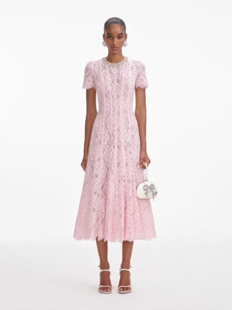 self-portrait Pink Lace Embellished Midi Dress