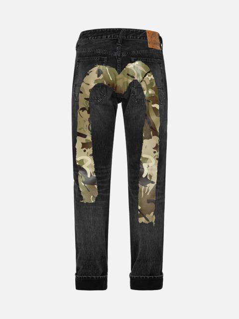CAMOUFLAGE BRUSHSTROKE DAICOCK PRINT DISTRESSED CARROT FIT JEANS #2017
