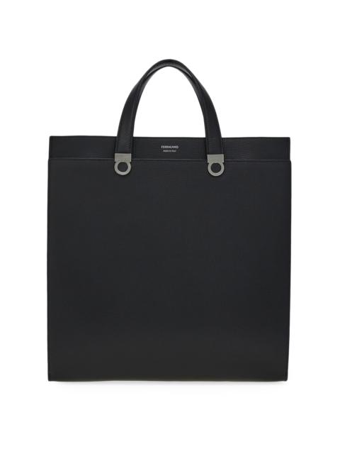 FERRAGAMO Men's Trading Hammered Leather Tote - Nero