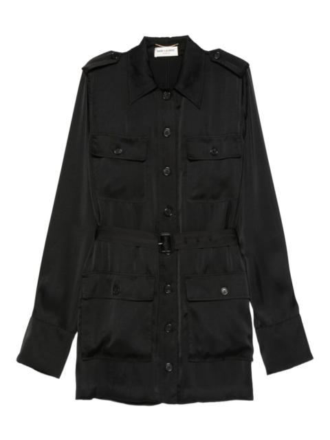 SAINT LAURENT belted flap-pocket shirt dress