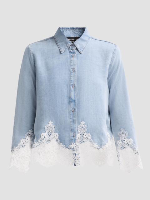 GENERATION LOVE Women's Eli Lace Trim Denim Shirt - Light Blue White