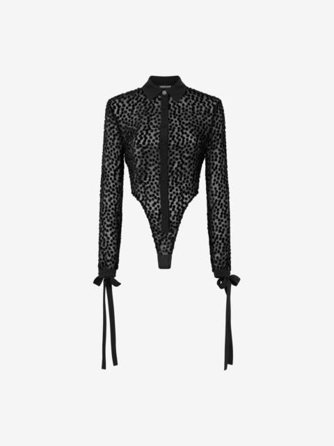 Roberto Cavalli Polka-Dot Shirt-Style Bodysuit