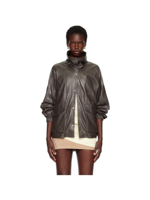 NOUR HAMMOUR Taupe Anorak Leather Jacket