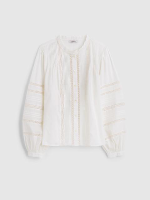 Madewell Lace-Insert High-Neck Pintuck Top