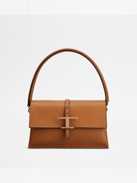 Tod's T TIMELESS FLAP BAG IN LEATHER MINI - BROWN