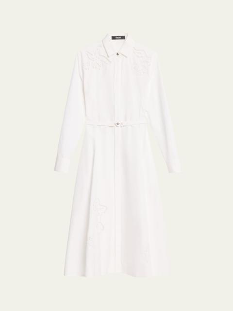 Barocco Ajour Embroidery Poplin Belted Midi Dress