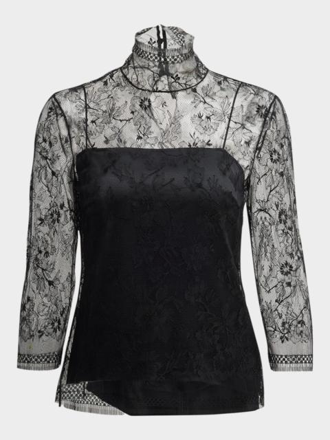 ADAM LIPPES Lace High-Neck Shirt w/ Attached Camisole