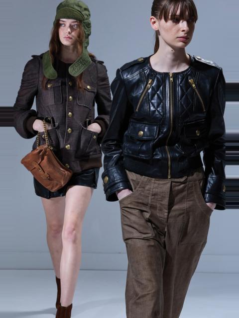 R13 LEATHER SHRUNKEN QUILTED ZIPPERED JACKET